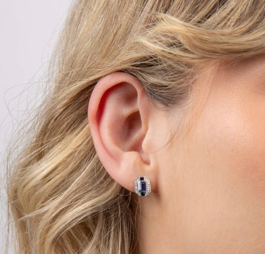 9ct White Gold Sapphire & Diamond Channel Stud Earrings