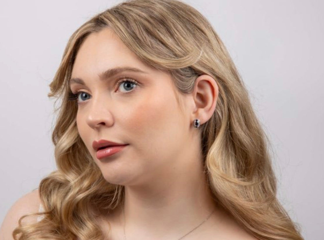 9ct White Gold Sapphire & Diamond Channel Stud Earrings