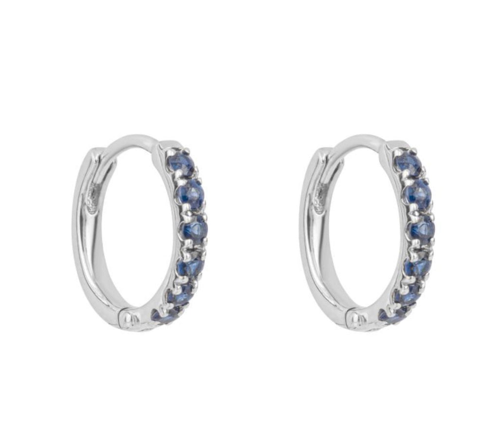9ct White Gold Blue Sapphire Hoop Earrings