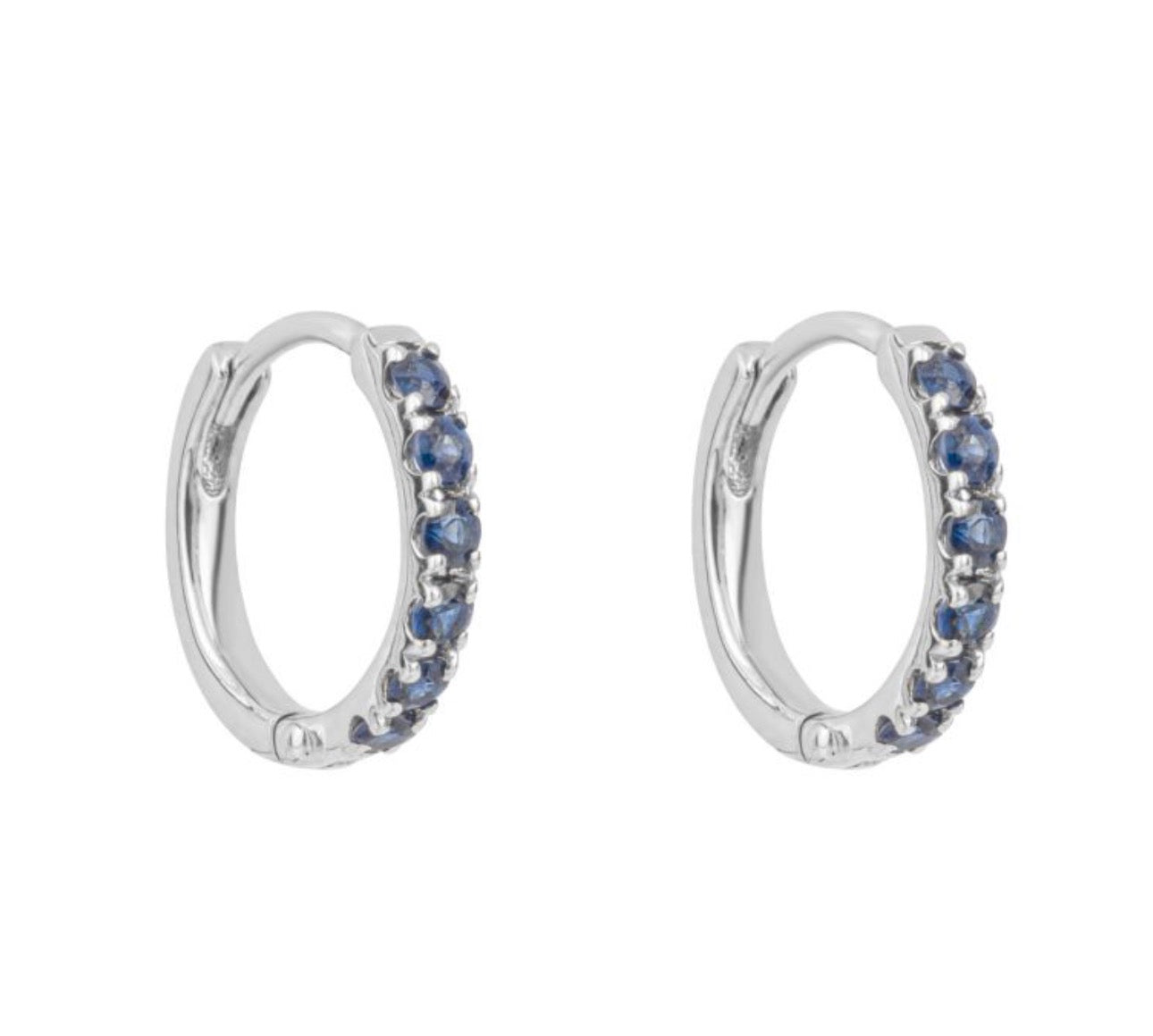 9ct White Gold Blue Sapphire Hoop Earrings