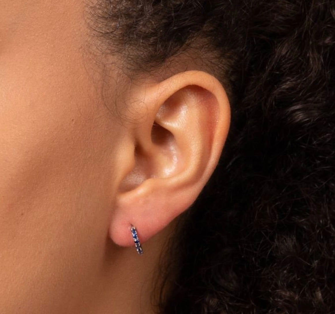 9ct White Gold Blue Sapphire Hoop Earrings