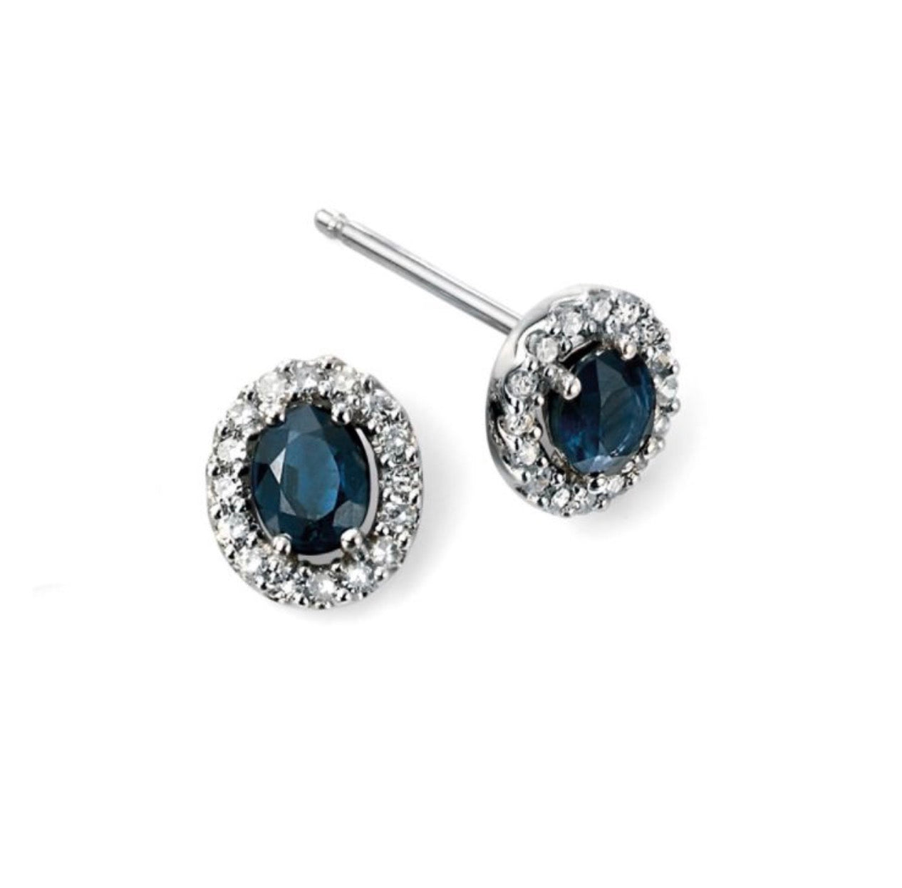 Blue Sapphire & Diamond Cluster Stud Earrings in 9ct White Gold