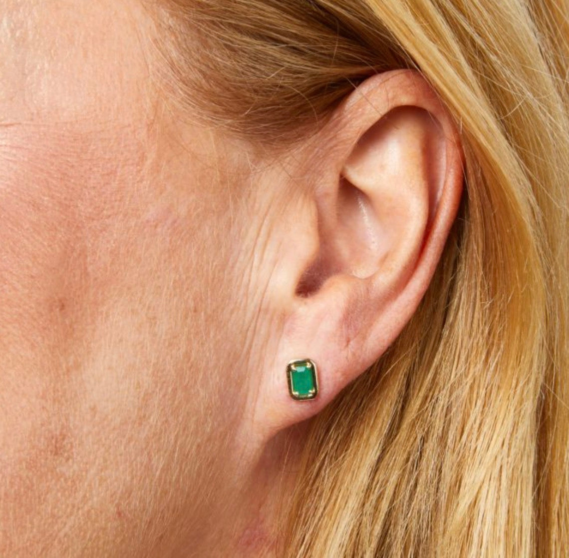 Chunky Emerald Stud Earrings in 9ct Yellow Gold