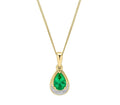 Teardrop Emerald & Diamond Pendant Necklace in 9ct Gold