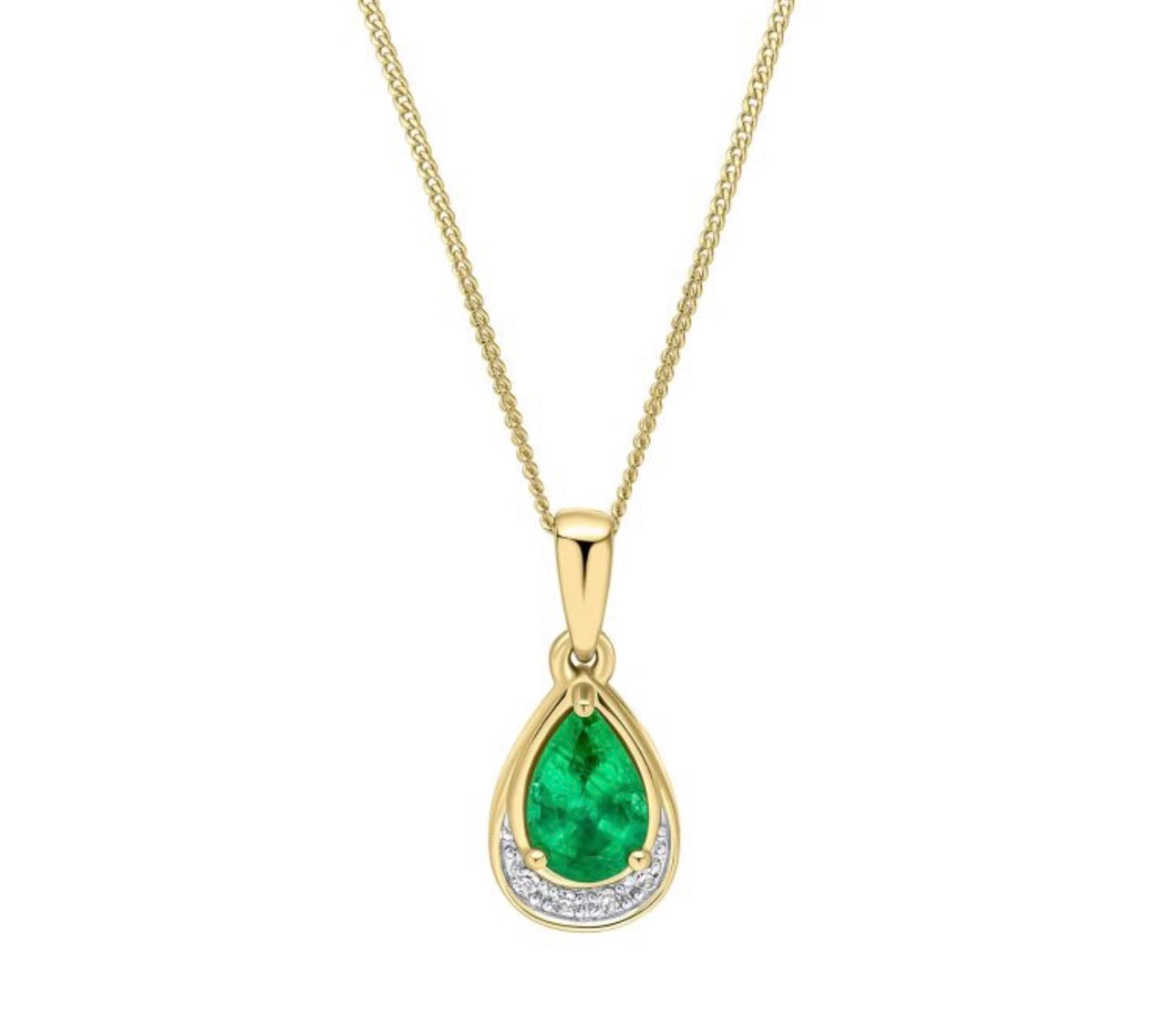Teardrop Emerald & Diamond Pendant Necklace in 9ct Gold