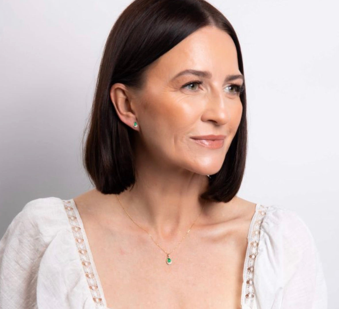 Teardrop Emerald & Diamond Pendant Necklace in 9ct Gold