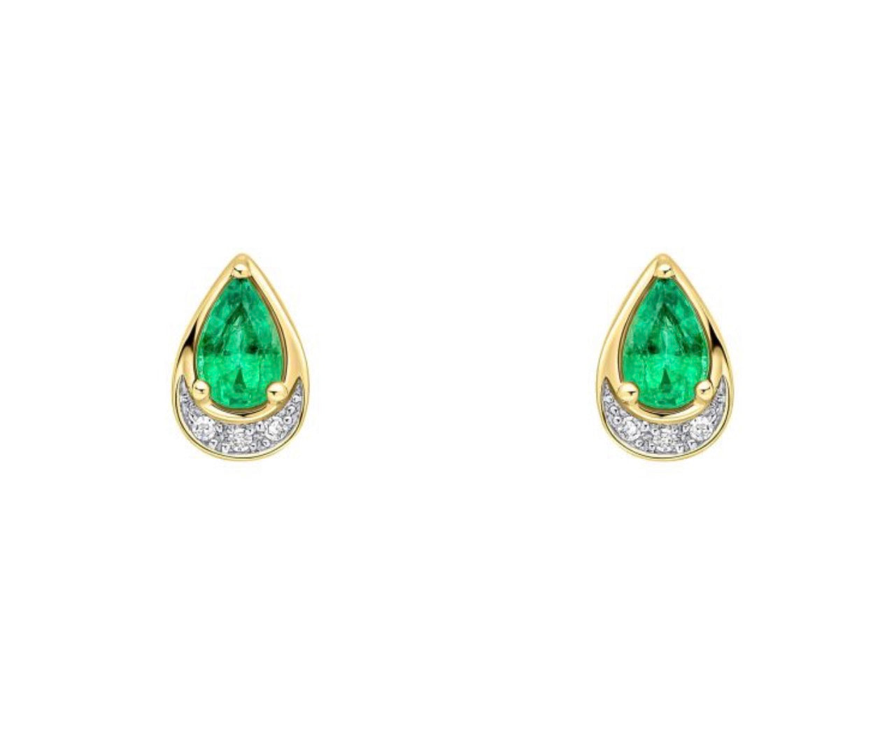 Teardrop Emerald & Diamond Stud Earrings in 9ct Yellow Gold