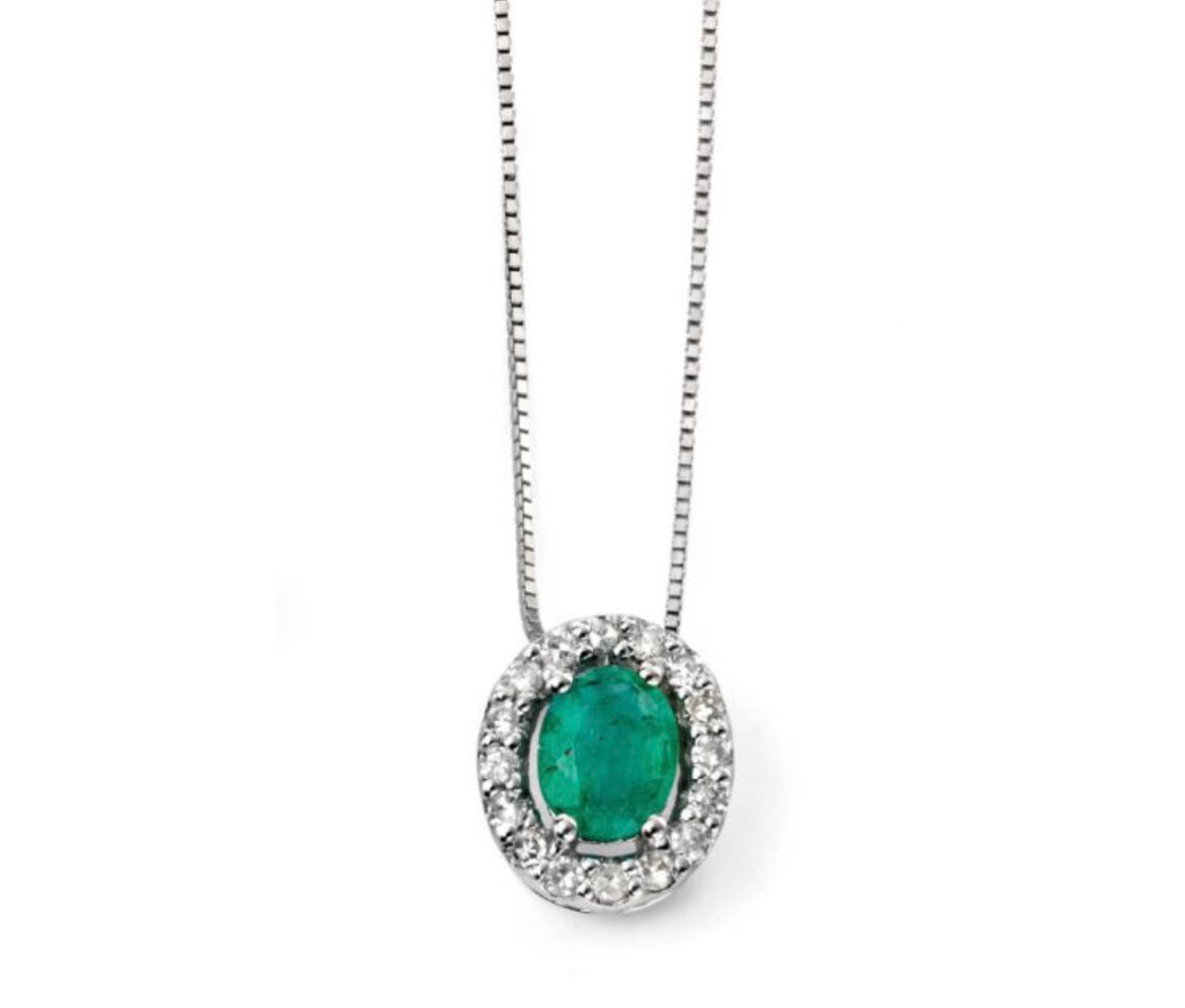 Teardrop Emerald & Diamond Pendant Necklace in 9ct Gold