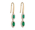 Marquise Double Drop Emerald & Diamond Earrings in 9ct Yellow Gold