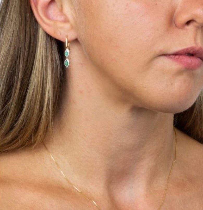 Marquise Double Drop Emerald & Diamond Earrings in 9ct Yellow Gold