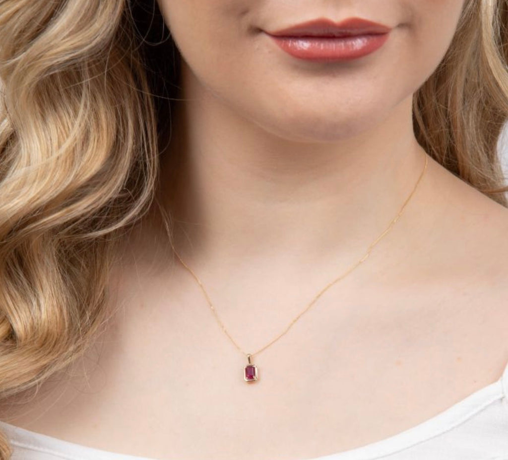Chunky Border Ruby Pendant with Chain in 9ct Yellow Gold