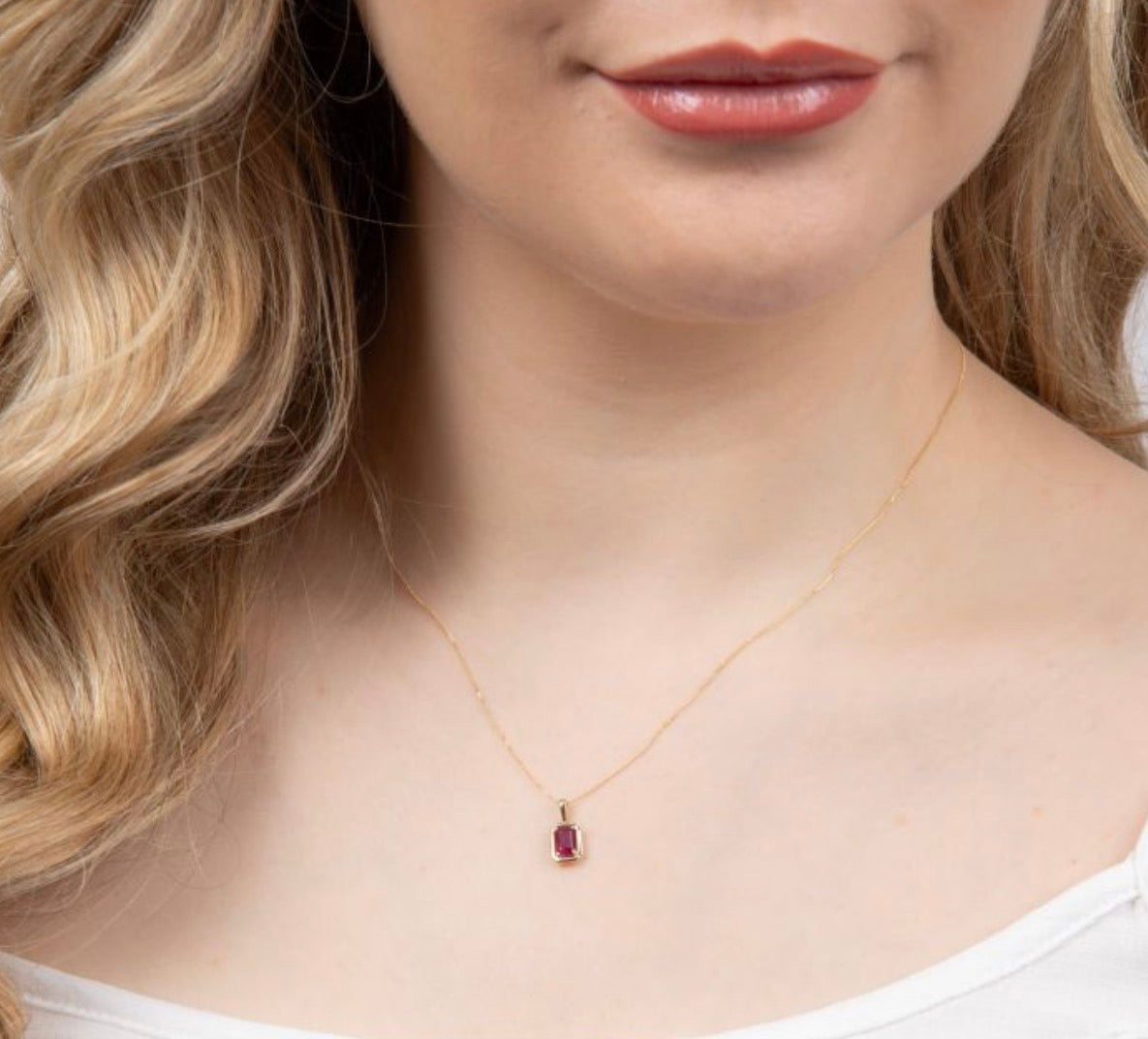 Chunky Border Ruby Pendant with Chain in 9ct Yellow Gold