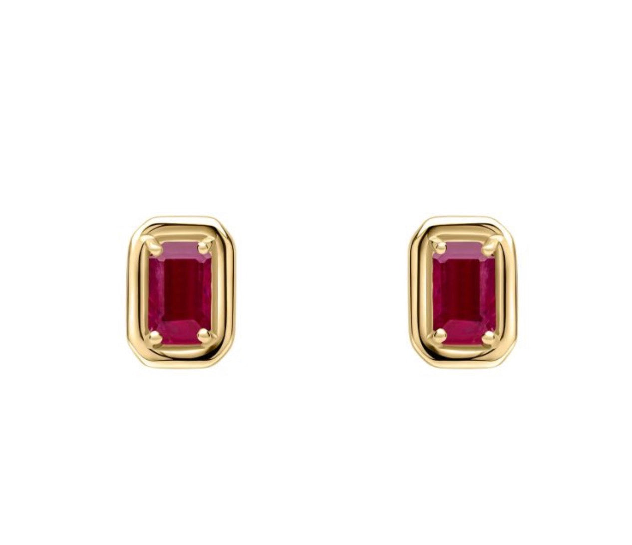 Chunky Border Ruby Stud Earrings in 9ct Yellow Gold