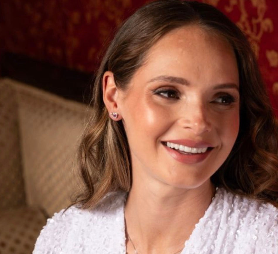 Cushion Cut Ruby & Diamond Halo Stud Earrings in 9ct White Gold