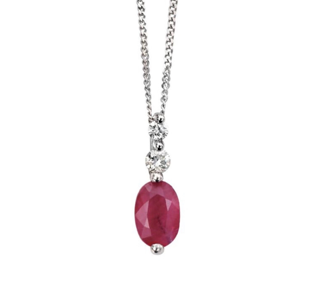 Ruby & Diamond Drop Pendant Necklace in 9ct White Gold
