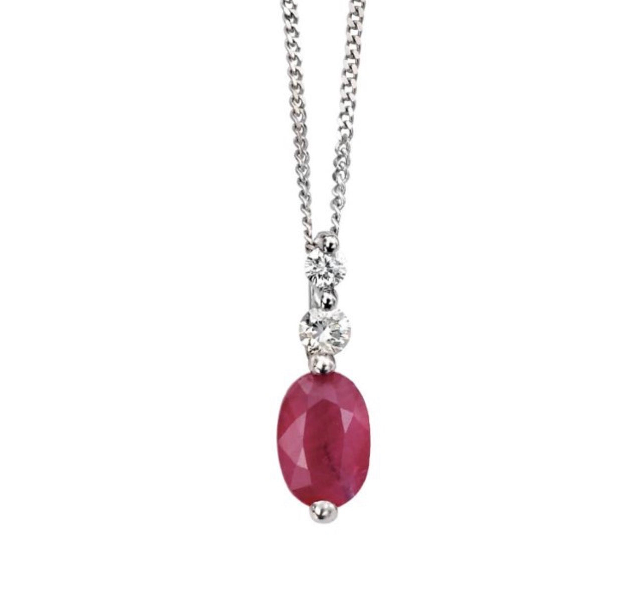 Ruby & Diamond Drop Pendant Necklace in 9ct White Gold