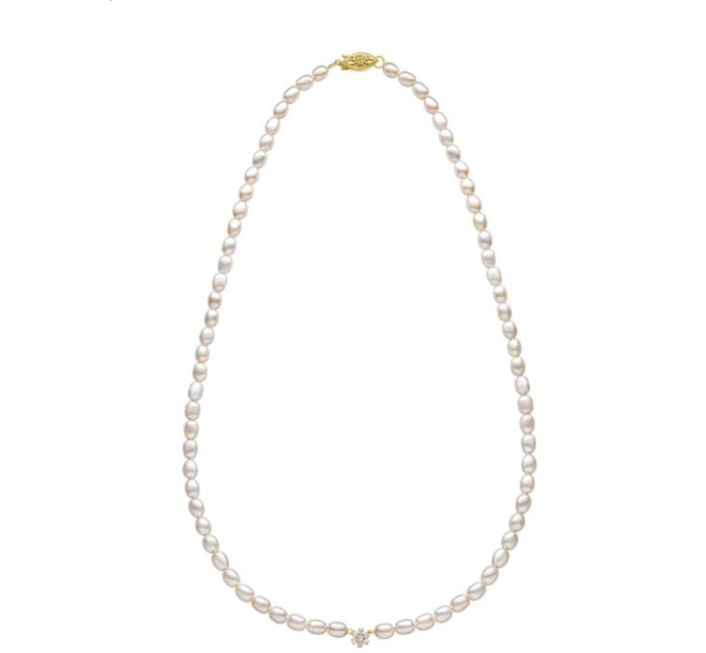 9ct Yellow Gold Freshwater Pearl & Diamond Flower Necklace