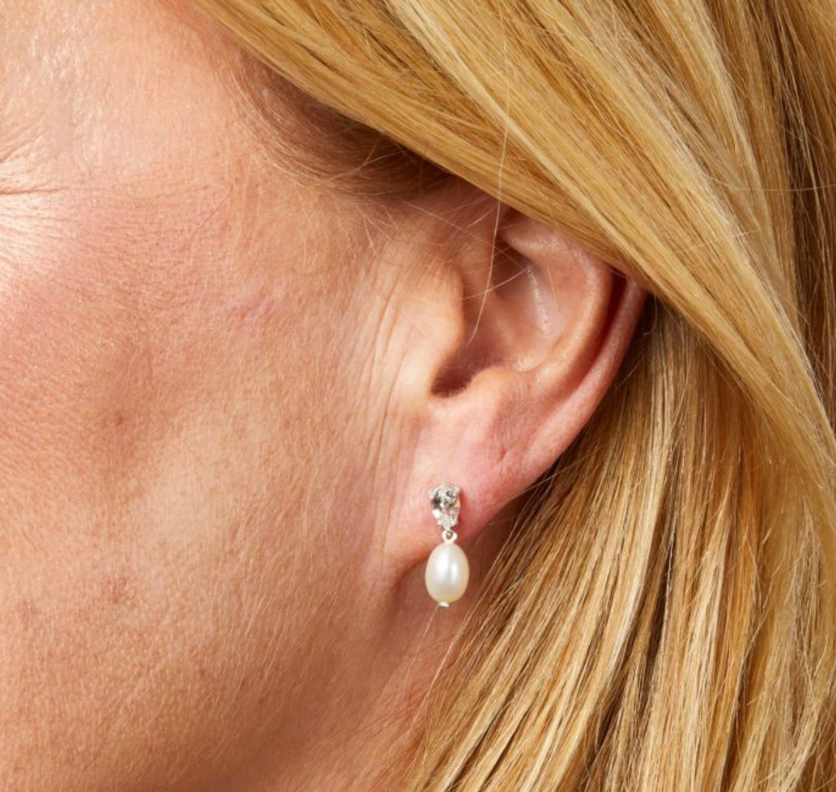 Baroque Pearl & White Topaz Drop Earrings in 9ct White Gold