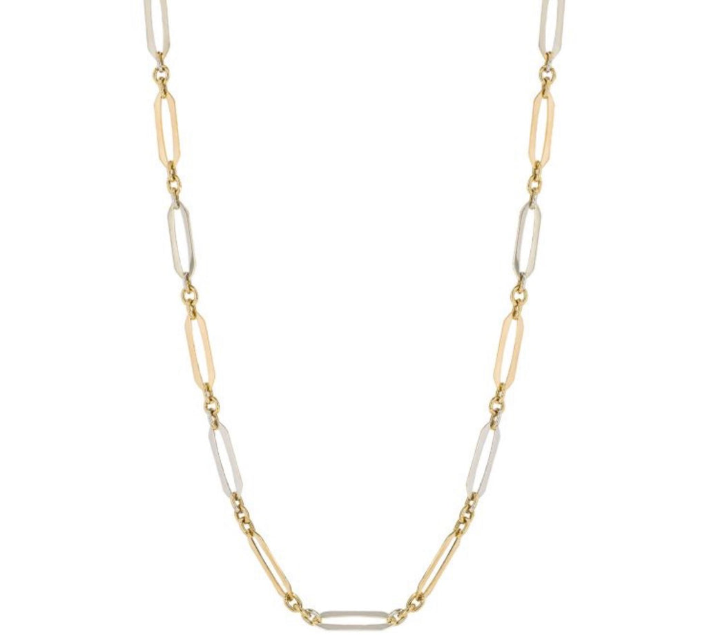 Elongated Link Chain Necklace in 9ct Yellow & White Gold