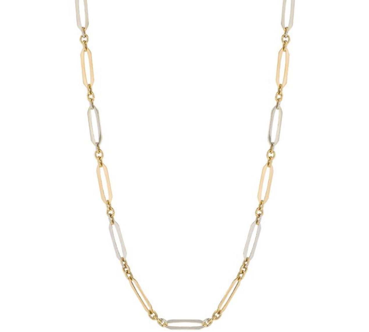 Elongated Link Chain Necklace in 9ct Yellow & White Gold