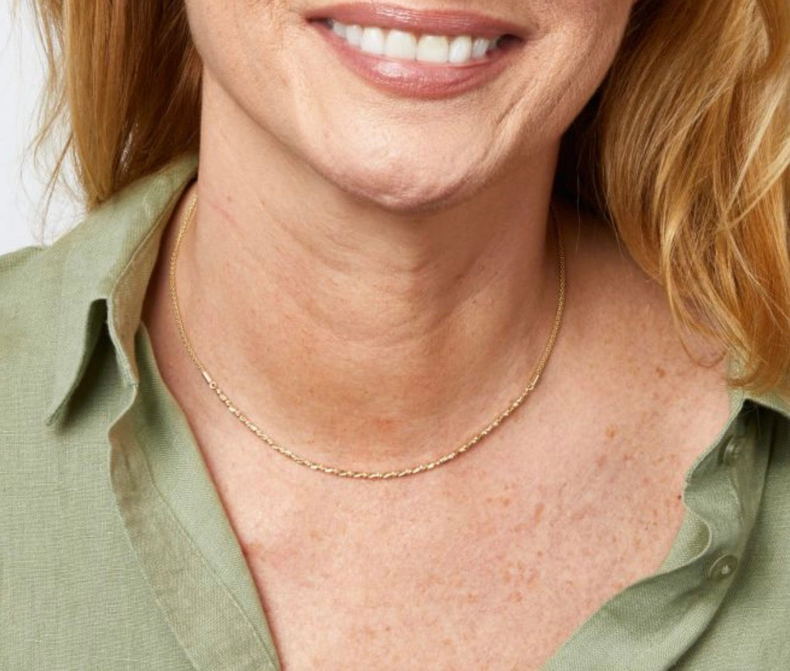 Diamond Cut Bead Bar Necklace in 9ct Yellow Gold