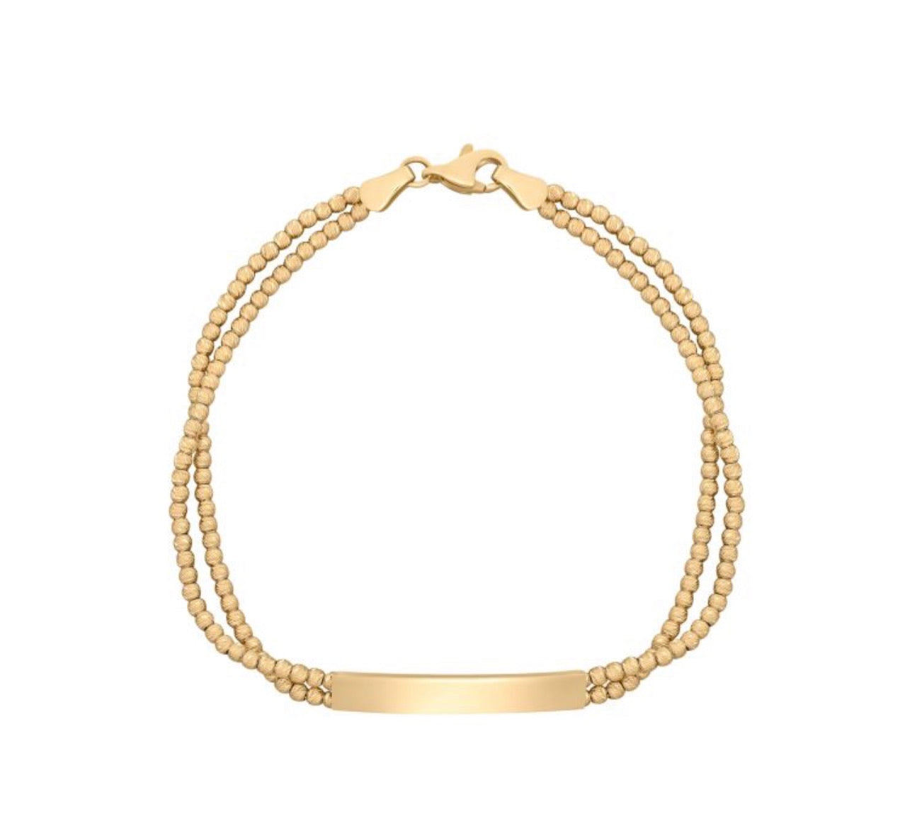 9ct Yellow Gold ID Bar Double Bead Chain Bracelet