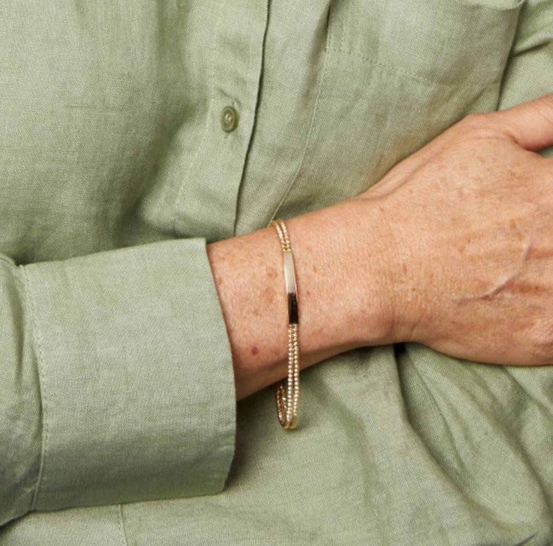 9ct Yellow Gold ID Bar Double Bead Chain Bracelet