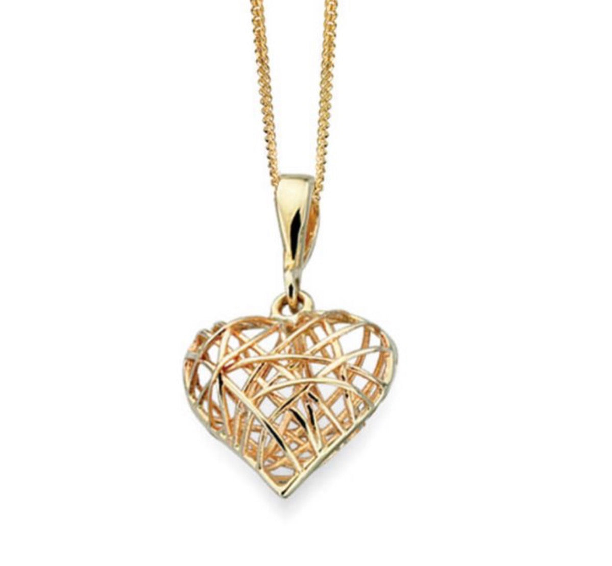 9ct Gold Caged Heart Pendant Necklace