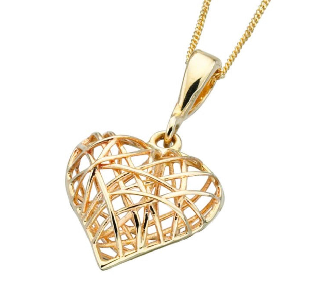 9ct Gold Caged Heart Pendant Necklace