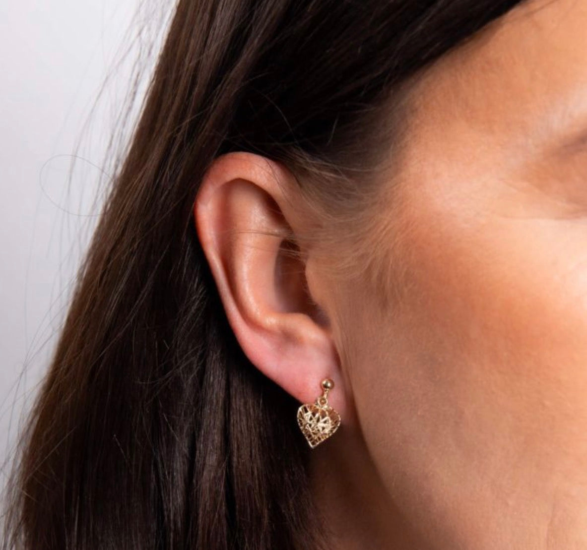 9ct Gold Caged Heart Drop Earrings