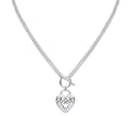 Large Filigree Heart Double Chain T-Bar Necklace in Sterling Silver