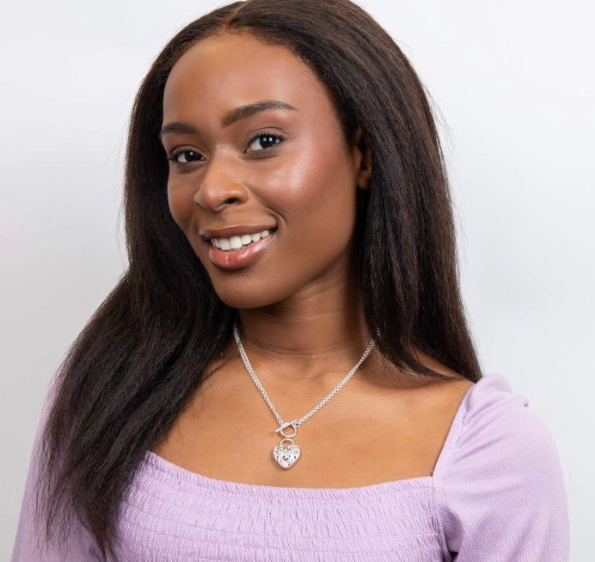 Large Filigree Heart Double Chain T-Bar Necklace in Sterling Silver