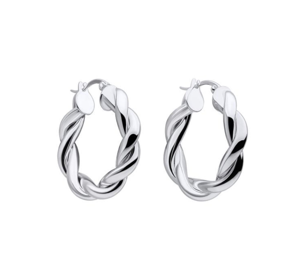 Chunky Rope Twist Hoop Earrings – Sterling Silver