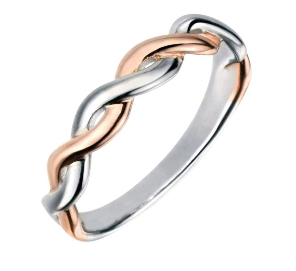 Mixed Twist Ring in Sterling Silver & Rose Gold Plating
