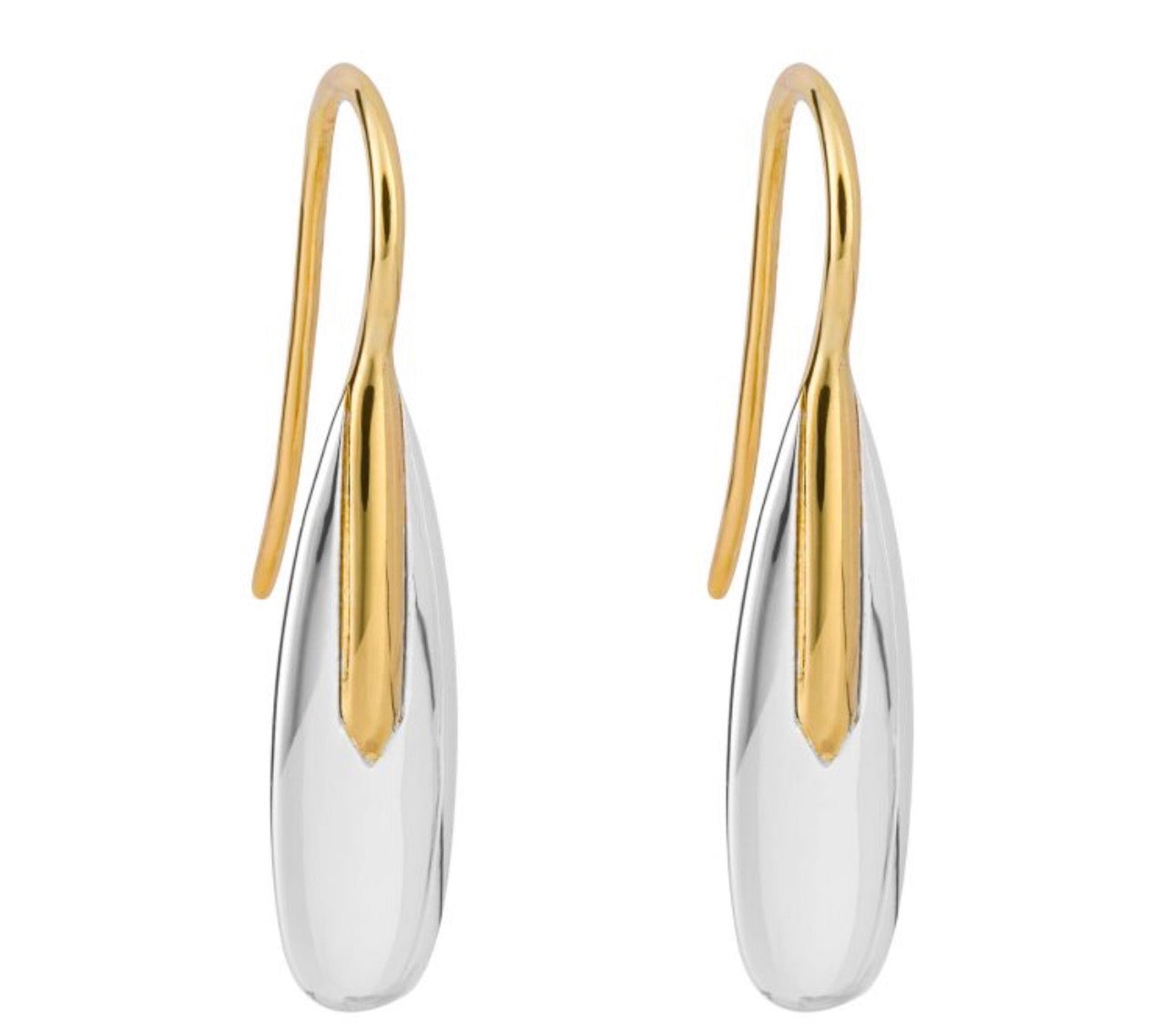 Elongated Pebble Drop Earrings in Sterling Silver with Yellow Gold Plating