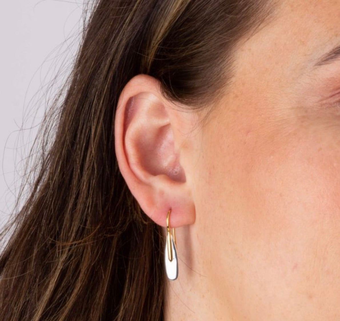 Elongated Pebble Drop Earrings in Sterling Silver with Yellow Gold Plating