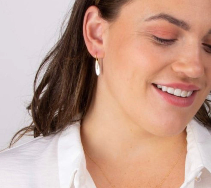 Elongated Pebble Drop Earrings in Sterling Silver with Yellow Gold Plating