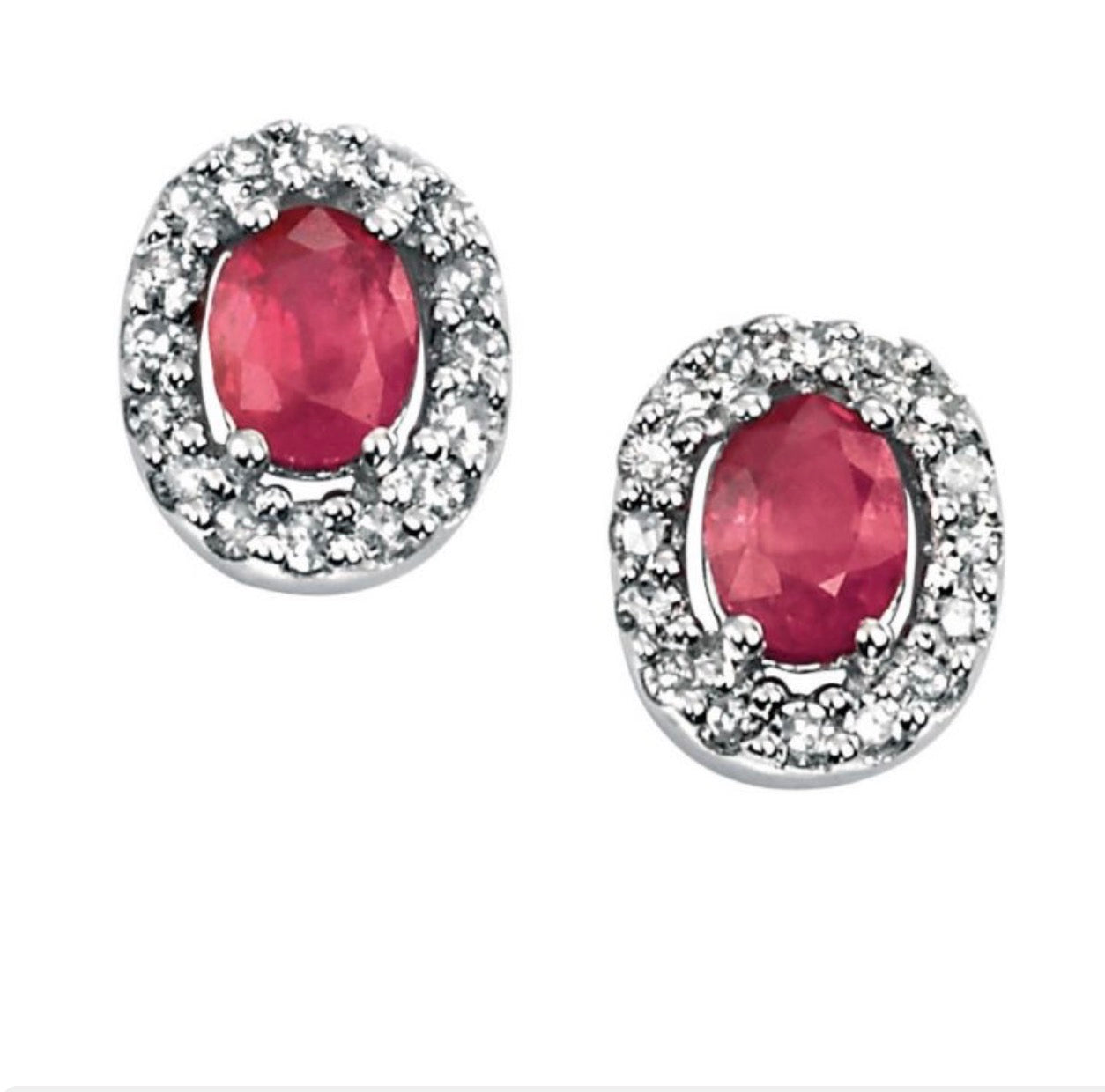 Ruby & Diamond Cluster Stud Earrings in 9ct White Gold