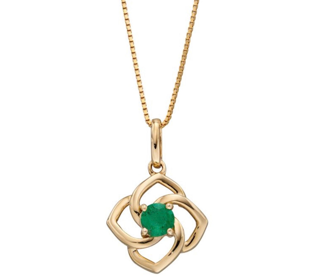 Cut Out Flower Emerald Pendant + 9ct Gold Venetian Box Chain (41–46cm)