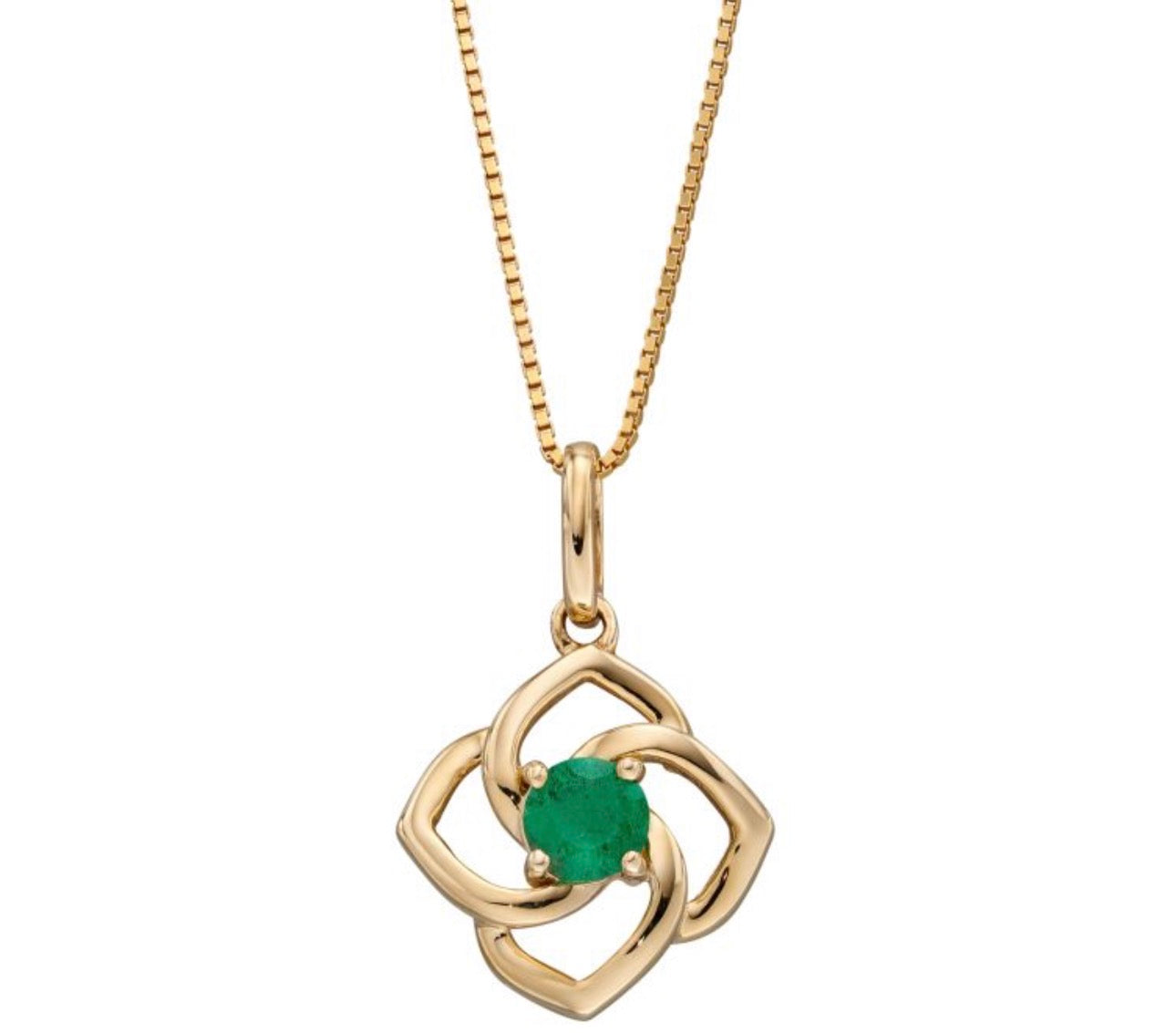 Cut Out Flower Emerald Pendant + 9ct Gold Venetian Box Chain (41–46cm)