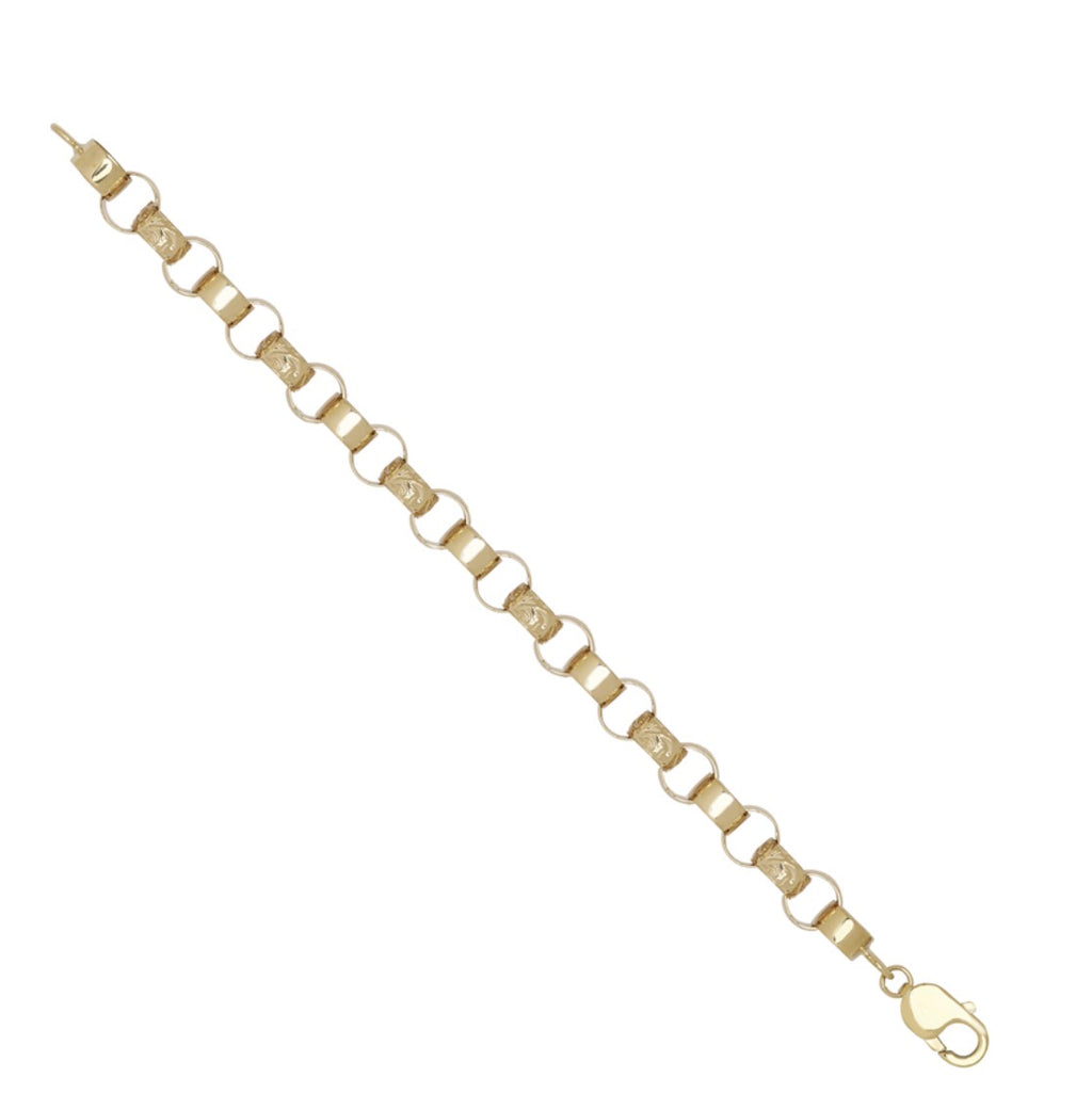 9ct Yellow Gold Engraved & Plain Belcher Bracelet