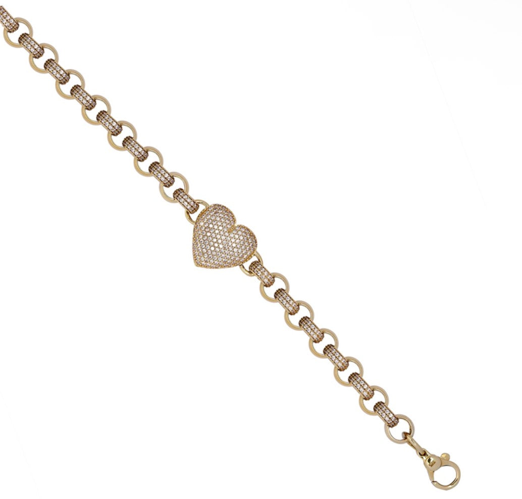 9ct Yellow Gold CZ Heart Belcher Bracelet – 6.5“