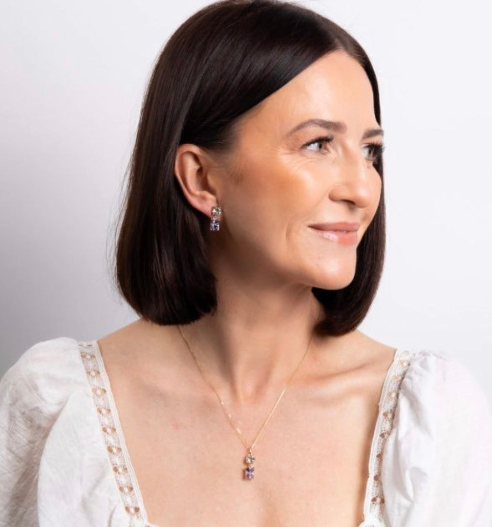 9ct Yellow Gold Toi et Moi Quartz & Rose de France Amethyst Pendant. (Chain not included)