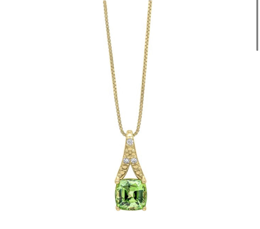 9ct Yellow Gold Green Sapphire & Diamond Drop Pendant