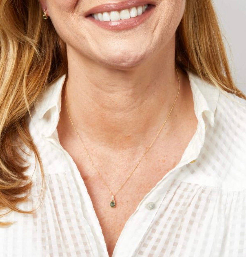 9ct Yellow Gold Green Sapphire & Diamond Drop Pendant