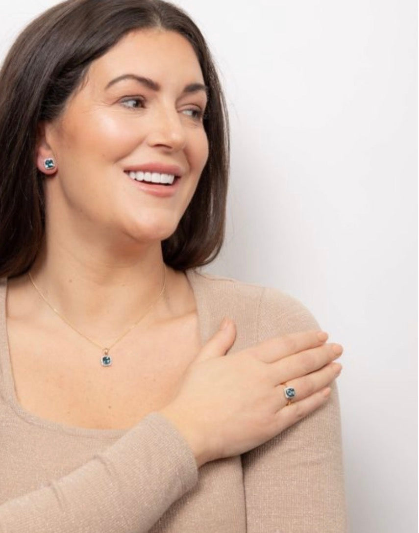 Checkerboard London Blue Topaz & Diamond Ring in 9ct Gold