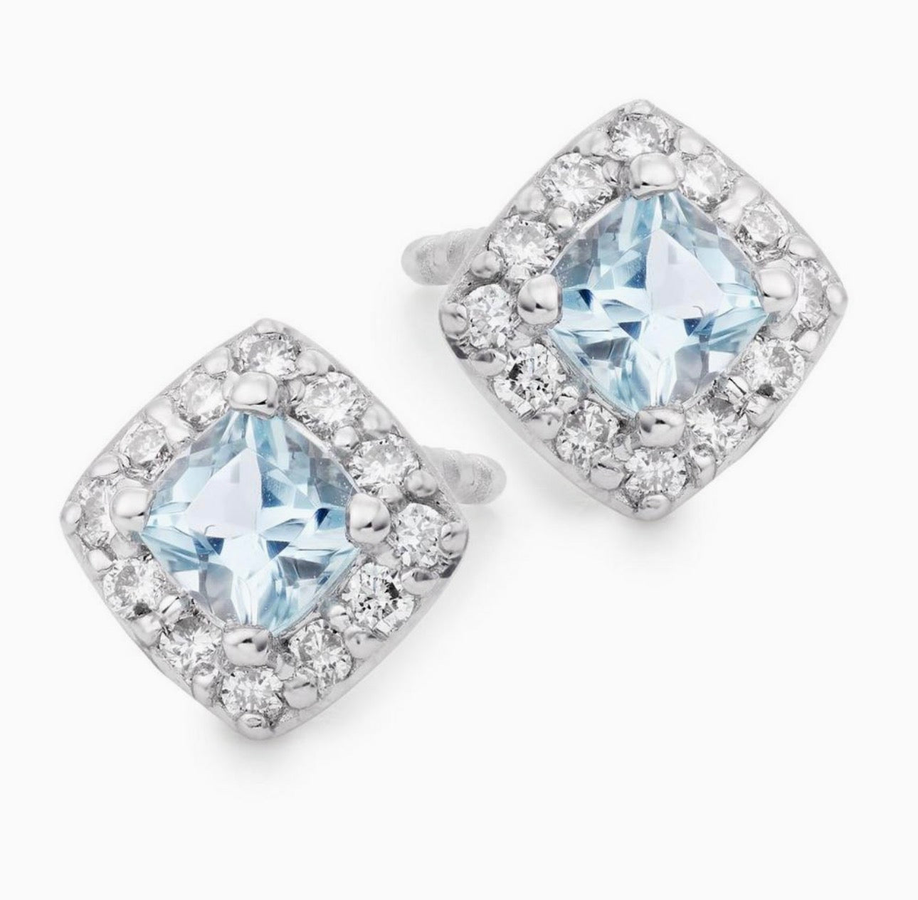 9ct White Gold Aquamarine & Diamond Stud Earrings