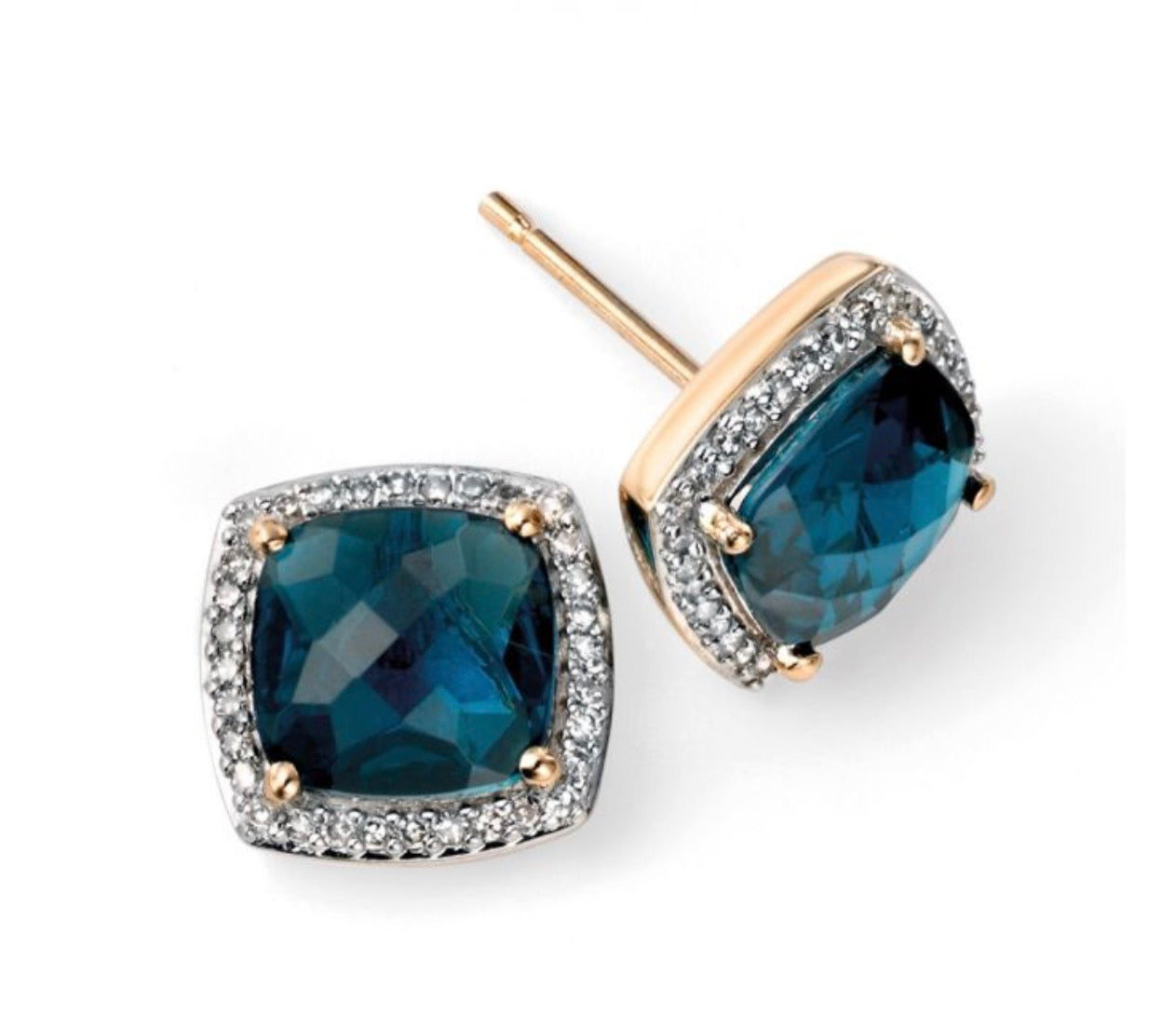 London Blue Topaz & Diamond Earrings in 9ct Gold.