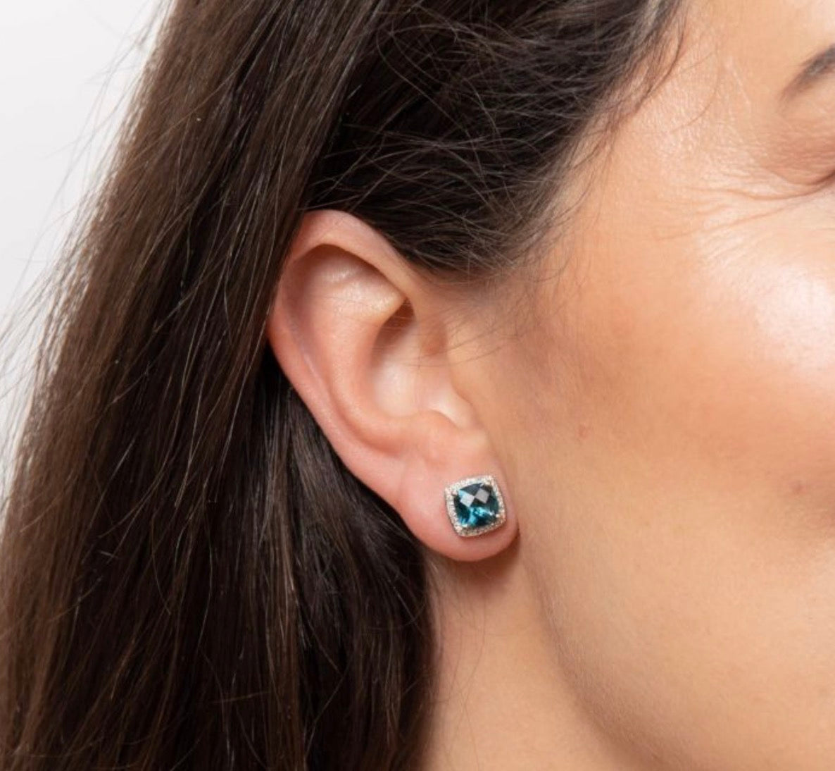 London Blue Topaz & Diamond Earrings in 9ct Gold.