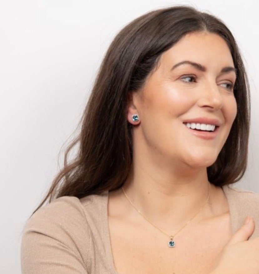 London Blue Topaz & Diamond Earrings in 9ct Gold.